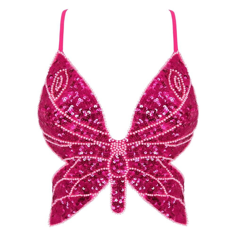 6701 Butterfly Sequin Crop Top - Sexy Sleeveless Halter Rave Wrap Tube Vest